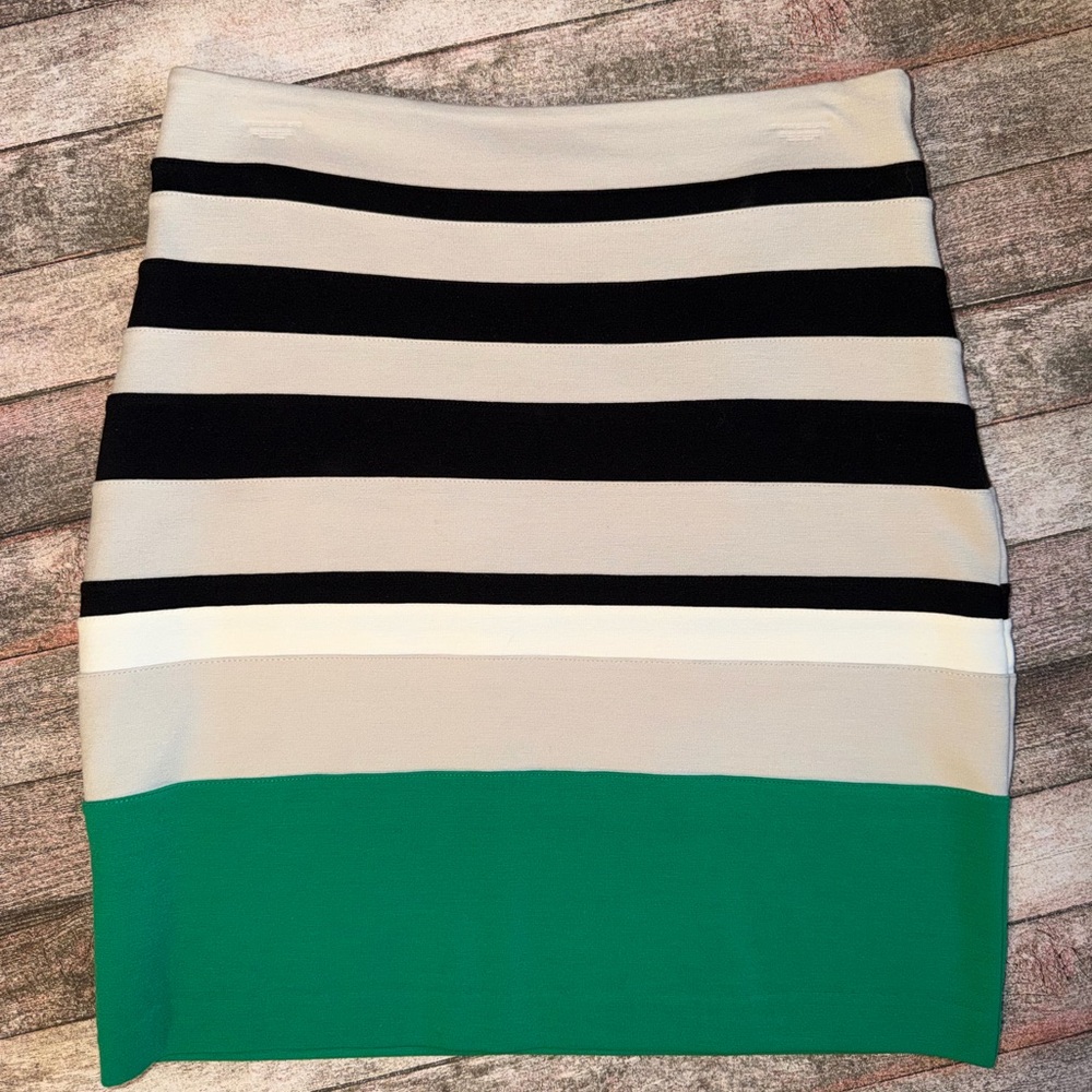Express Black, White, and Green Striped Pencil Skirt